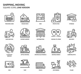 Moving, shipping, square icon set.