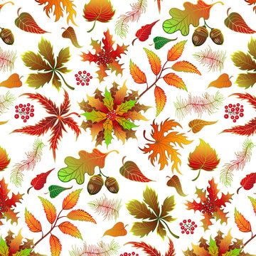 Seamless light color realistic leaf pattern.