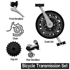 set of Silver bicycle transmission part on transparent background
