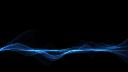 Abstract blue dynamic energy wave on black, copy space