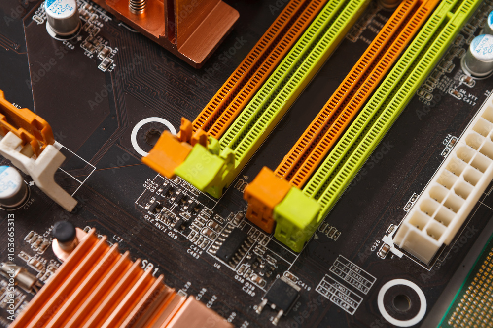 Poster computer motherboard components close up