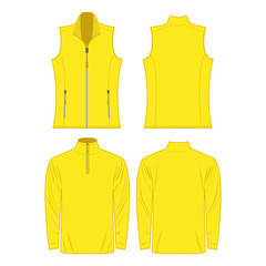 Yellow color autumn fleece vest and jacket set isolated vector on the white background