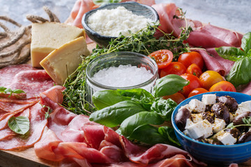 Set of meat antipasti