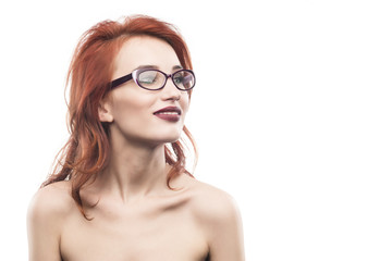 Eyewear glasses woman portrait isolated on white