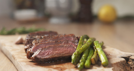piece of rib eye steak with vegetables