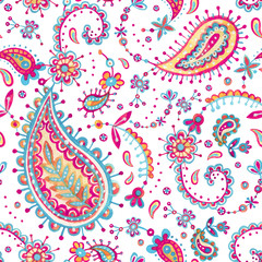 Watercolor abstract ethnic ornate elements seamless pattern