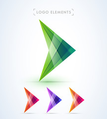 Vector abstract arrow logo elements. Glossy material design style collection.