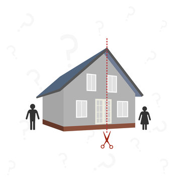 house and the dotted line for the cut - the concept of the division of property after divorce