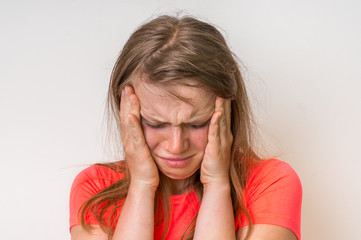 Portrait of a crying woman with bruised skin and black eyes