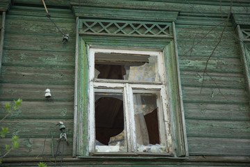 Fototapeta na wymiar Vintage Russian style broken window glass