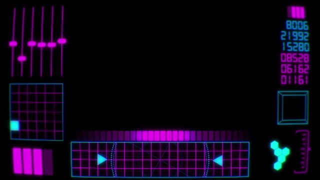 Futuristic Screen Interface in Retro 1980s Style