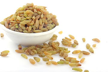 Raisin In White Bowl on White background