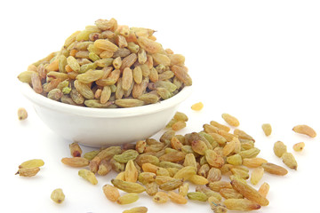 Raisin In White Bowl on White background