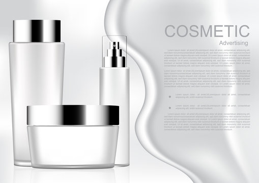 White cosmetic product with cream and template white cosmetic collection
