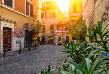 Fototapeta na wymiar Old street in Trastevere, Rome, Italy.