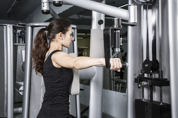 young beautiful woman doing fitness in the gym. strength training at the gym