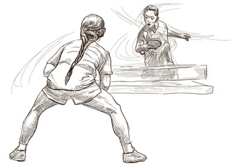 Obraz na płótnie Canvas Sport, Table tennis, Ping-Pong. An hand drawn, line art, picture.