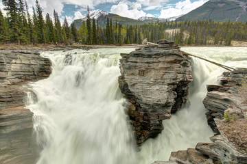 Athabasca Falls, a stunning waterfall in Jasper Alberta with lar