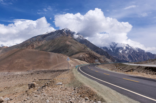 View of the Karakoram Highway that connects China to Pakistan.