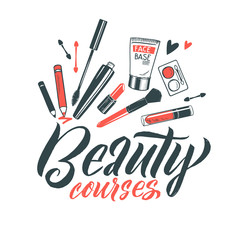 Logo Beauty Courses Vector Lettering. Custom handmade calligraphy. Vector Illustation