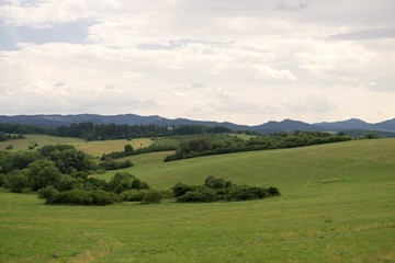Fototapeta na wymiar Green meadow during sunny and cloudy afternoon. Slovakia