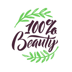 Obraz premium Logo 100 % Beauty Vector Lettering. Custom handmade calligraphy. Vector Illustation
