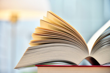 Books lying on the table in the public library