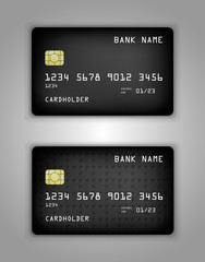Vector set Realistic credit bank card mockup. Black gradient pattern.