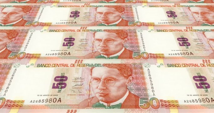 Banknotes of fifty peruvian soles of Peru, cash money, loop