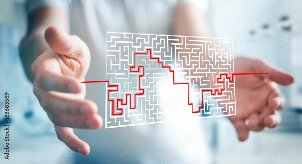 Poster Businessman searching solution of a complicated maze