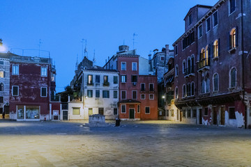 Small square in the oldest part of the city at night in Venice, Italy