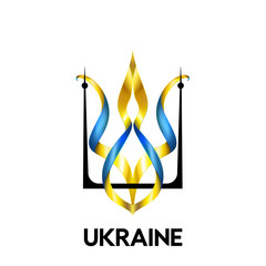 Vector Trident. Ukrainian national symbol in the shape of blue and yellow ribbons.