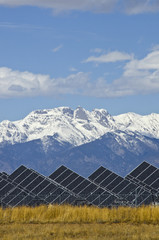 Solar Panels in Power Plant with Sangre de Cristo Mountains