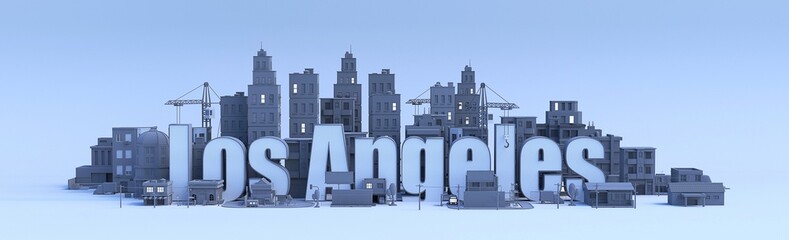 los angeles lettering, city in 3d render