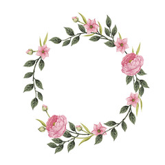 Vector flowers set. Beautiful wreath