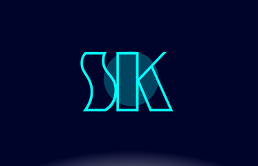 sk s k blue line circle alphabet letter logo icon template vector design