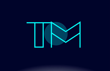 tm t m blue line circle alphabet letter logo icon template vector design