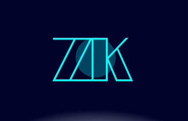 zk z k blue line circle alphabet letter logo icon template vector design