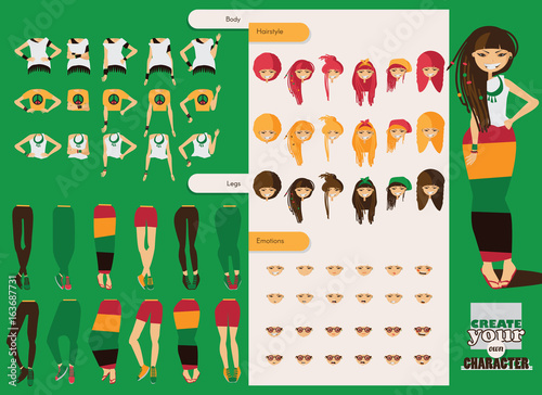 Vector Constructor Of Rastafarian Girl Character Spare Body