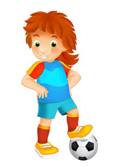 Cartoon girl playing football - sport activity - illustration for children