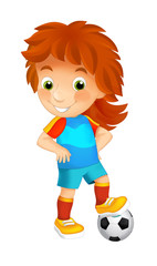 Cartoon girl playing football - sport activity - illustration for children