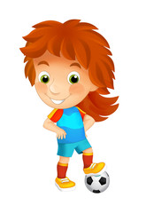 Cartoon girl playing football - sport activity - illustration for children