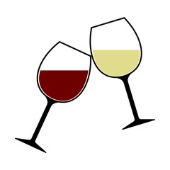 Red and White Wine Glasses Clink Icon Isolated, Cheers