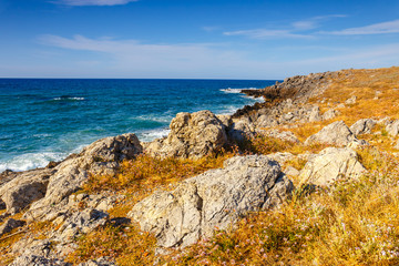 Fototapeta na wymiar Beautiful greek seascape at sunny day, Malia, Crete