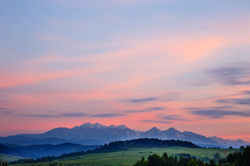 Majestic sunset over Tatra Mountains in Poland
