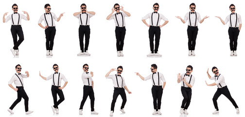 Young man with moustache isolated on white