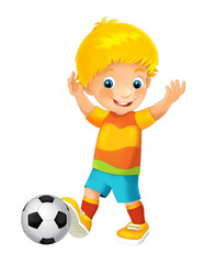 Cartoon boy playing football - sport activity - illustration for children