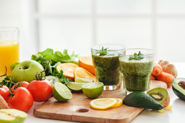 Detox smoothie fresh ingredients isolated on table