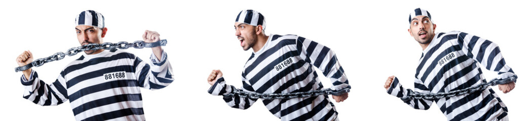 Convict criminal in striped uniform
