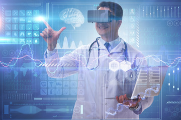 Telemedicine concept with doctor wearing VR glasses